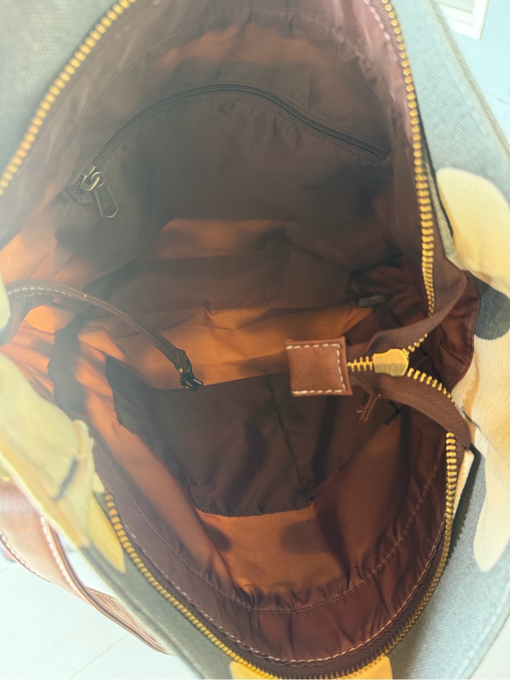 Maika Canvas Patterned Crossbody Tote with Brown Vegan Leather Strap - Picture 4 of 4